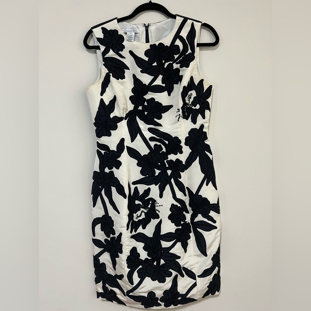 Oscar De La Renta Beaded Leaf Appliqué Faille Dress. Excellent Condition. Size 8 - Picture 8 of 13